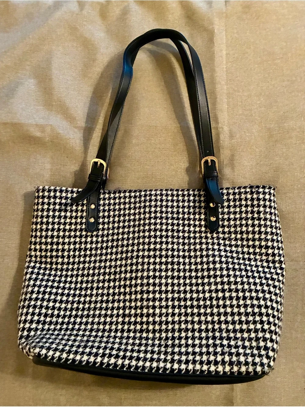 Harris Tweed 100% Pure New Wool Large Houndstooth Tote Bag - Black & White EUC
